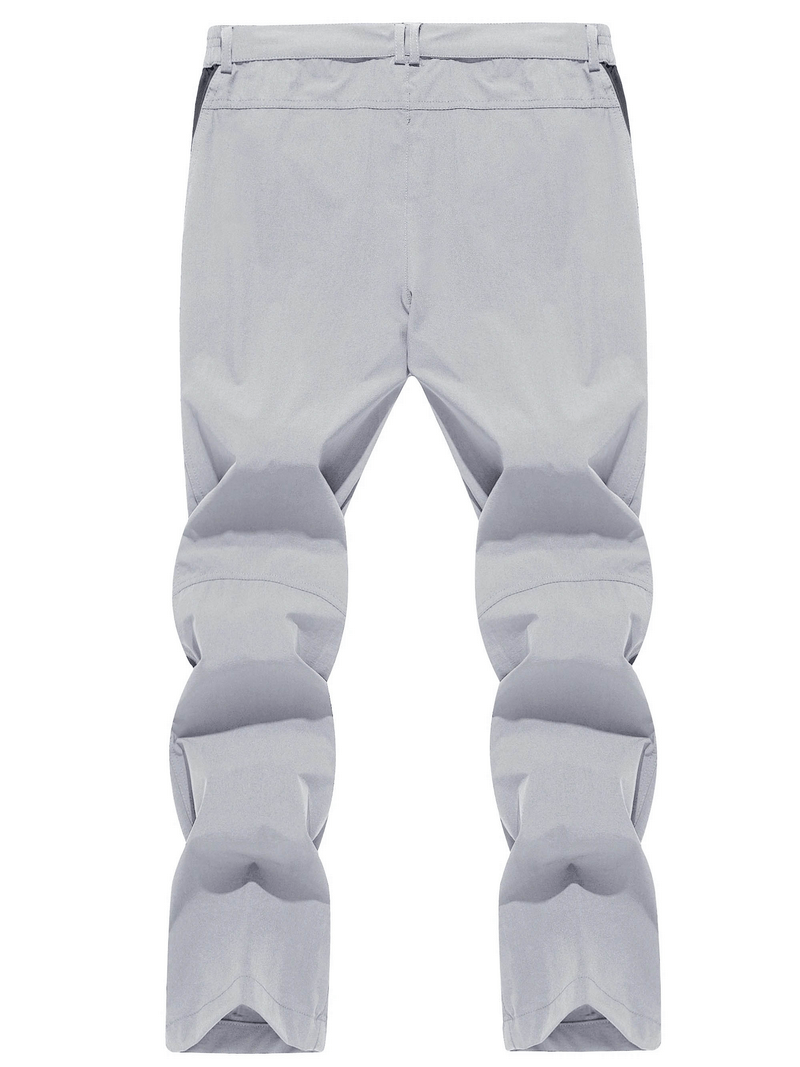 No fleece lined waterproof pants for men, straight hiking trousers SF0367, light grey, lightweight polyester with zipper-fly closure.